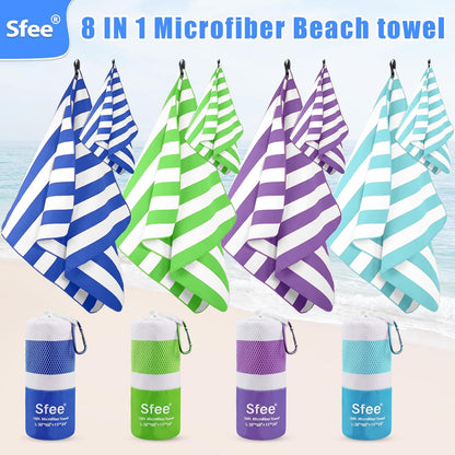 Sfee 4 Pack(8Pcs) Microfiber Travel Towel, Beach Towel Quick Dry Towel Camping Towel Super Absorbent Compact Lightweight Sports Towel Gym Towel Set for Beach, Gym, Hiking, Pool, Backpacking, Yoga
