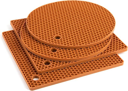 Joyhalo Trivets for Hot Dishes - Hot Pads for Kitchen, Silicone Pot Holders for Hot Pots and Pans, Silicone Mats for Kitchen Countertops, Table, Flexible Easy to Wash and Dry, Brown