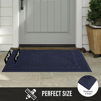 Front Door Mat, Absorbent Resist Dirt Welcome Door Mat Indoor Outdoor, Waterproof Doormat, Sturdy Non Slip Backing, Fade Resistant, Low Profile Entry Mat for Entryway, 36×24, Blue