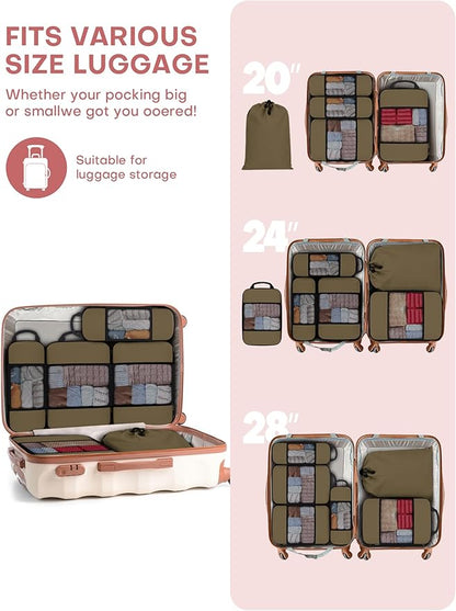 6 PCS Set Compression Packing Cubes for Travel, Lightweight Packing Organizer Bags Travel Essentials for Carry On, Suitcase,Home Closet - Brown