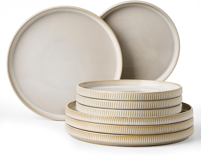 Ceramic Dinnerware Set for 4, 8-Piece Flat Dinner Plates and Salad Plates |
