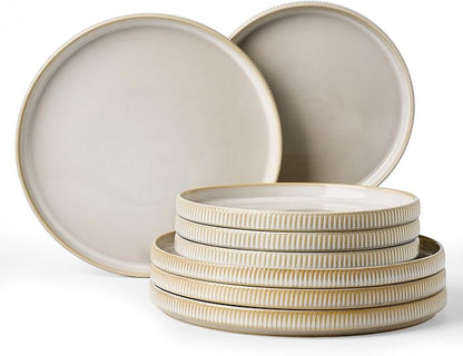 Ceramic Dinnerware Set for 4, 8-Piece Flat Dinner Plates and Salad Plates |