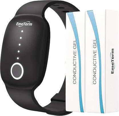 EmeTerm Fashion Anti-Nausea Wristband Relieve Morning Motion Travel Sickness Rechargeable Drug Free Bands Without Side Effects - Extra 2pack Conductive Gel (Jet Black - Extra 2pack Conductive Gel)