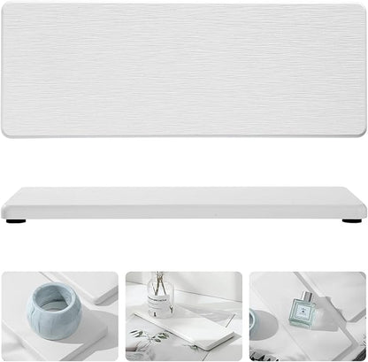 2PCS Bathroom Sink Trays, Water Absorbing Diatomite Stone Quick Drying Mat for Kitchen Counter, Dish Rack Soap Dispenser Sponge Holder Caddy Vanity Organizer, White, 9"x3.5"