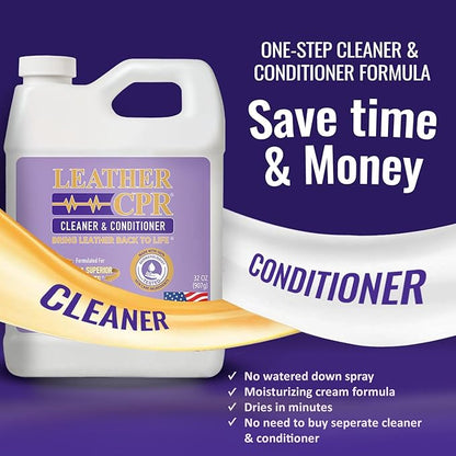 Leather CPR Leather Cleaner And Conditioner - Leather Conditioner For Couch, Leather Conditioner For Purses, Leather Furniture Cleaner And Conditioner, Car Seat Cleaner, Leather Restore, 32 oz