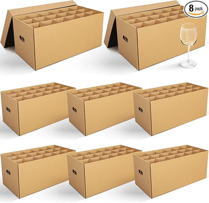 8 Pack Wine Glass Moving Boxes Kitchen Moving Boxes with Handle Kitchen Kit with Lid for Dish Glassware (24 x 12 x 11 Inches)