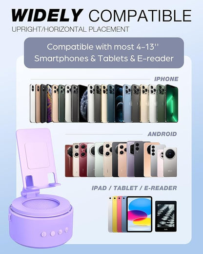 Gifts for Christmas Men Women, Cell Phone Stand with Wireless Bluetooth Speaker, Him Husband Boyfriend Xmas Anniversary Birthday Gifts from Wife, Stocking Stuffer for Men (A-Purple)