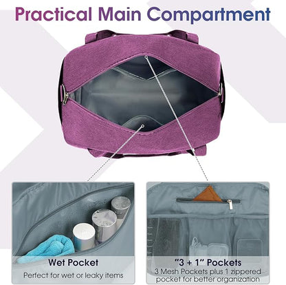 Narwey 18" Carry on Bag Underseat for Airplane with Wet Pocket Spirit Airlines Personal Item Bag Travel Duffel Bag Small Gym Bag Weekender Overnight for Women and Men (Dark Purple)