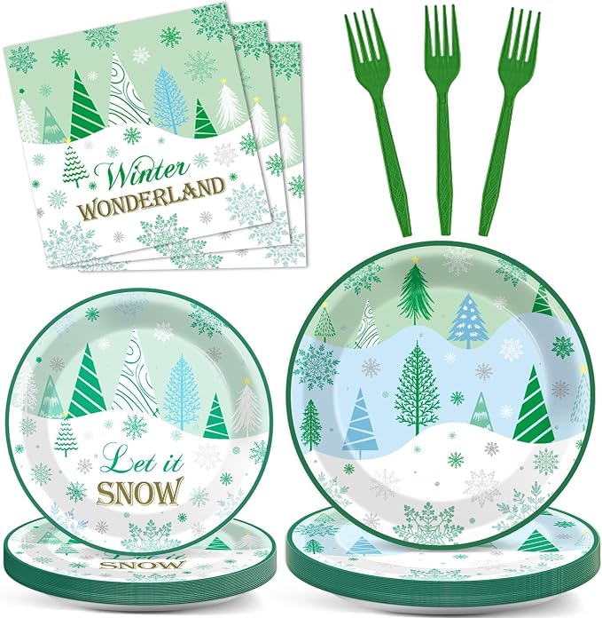 96Pcs Christmas Winter Forest Party Supplies Winter Wonderland Paper Plates and