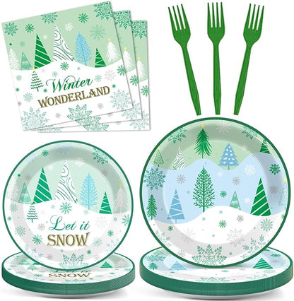 96Pcs Christmas Winter Forest Party Supplies Winter Wonderland Paper Plates and