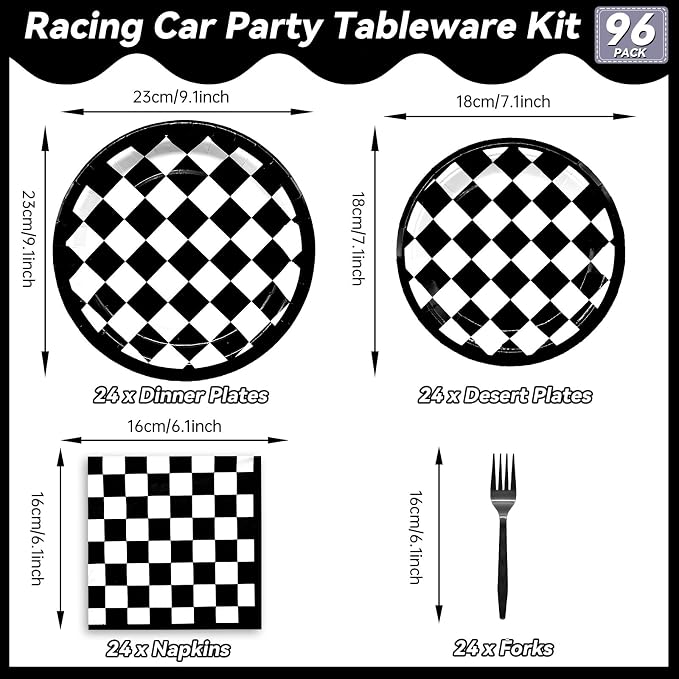 96 Pieces Racing Theme Party Supplies