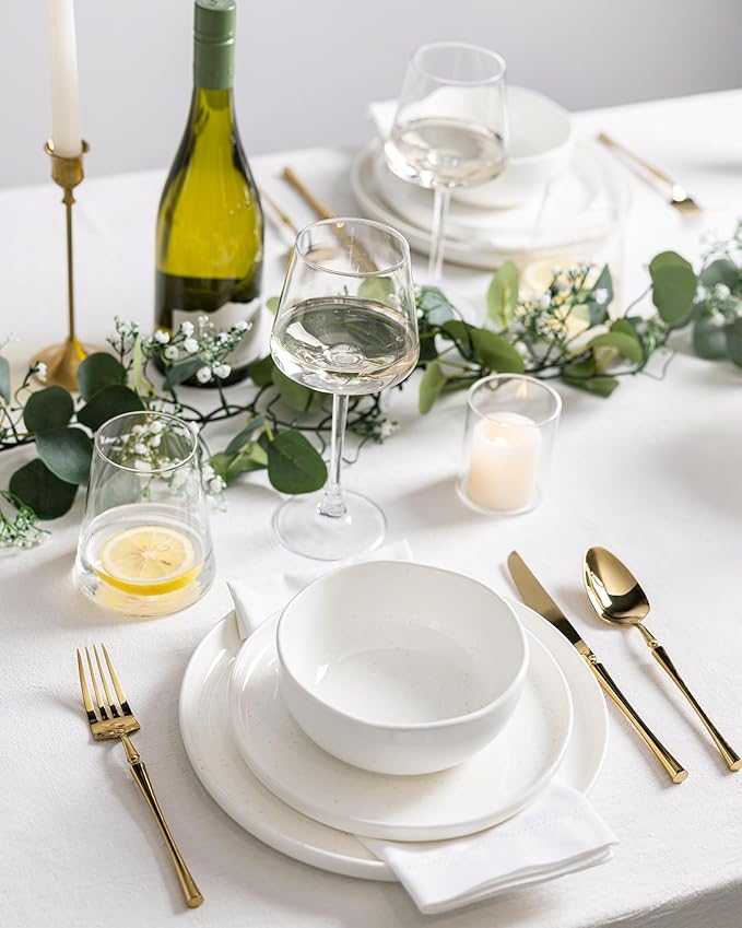 TheTerra Ceramic Dinnerware Sets for 4, 12 Pieces Porcelain Lightweight Plates and Bowls Sets, Scratch Resistant Dish Set, Oven & Microwave & Dishwasher Safe, White Speckled