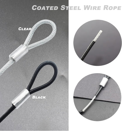5FT 6mm Stainless Steel Security Cable Lock,Braided Steel Vinyl Coated Safety Cable Luggage Lock,Flexible Steel Cable Security Wire Rope Double Loop,Green