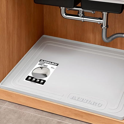 Under Sink Mat 22" X 19", Waterproof Silicone Under Sink Mats for Kitchen, Anti-Leak Shelf Liner & Cabinet Protector with Raised Edge, [BPA Free] Bathroom Tray Home Organizer, Light Grey