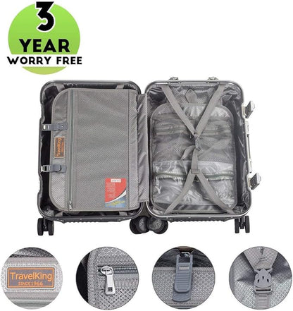 TRAVELKING All Aluminum Carry On Luggage with TSA Locks Fashion Cool Metal Hard Shell Spinner Suitcase (Grey, 20 Inch)