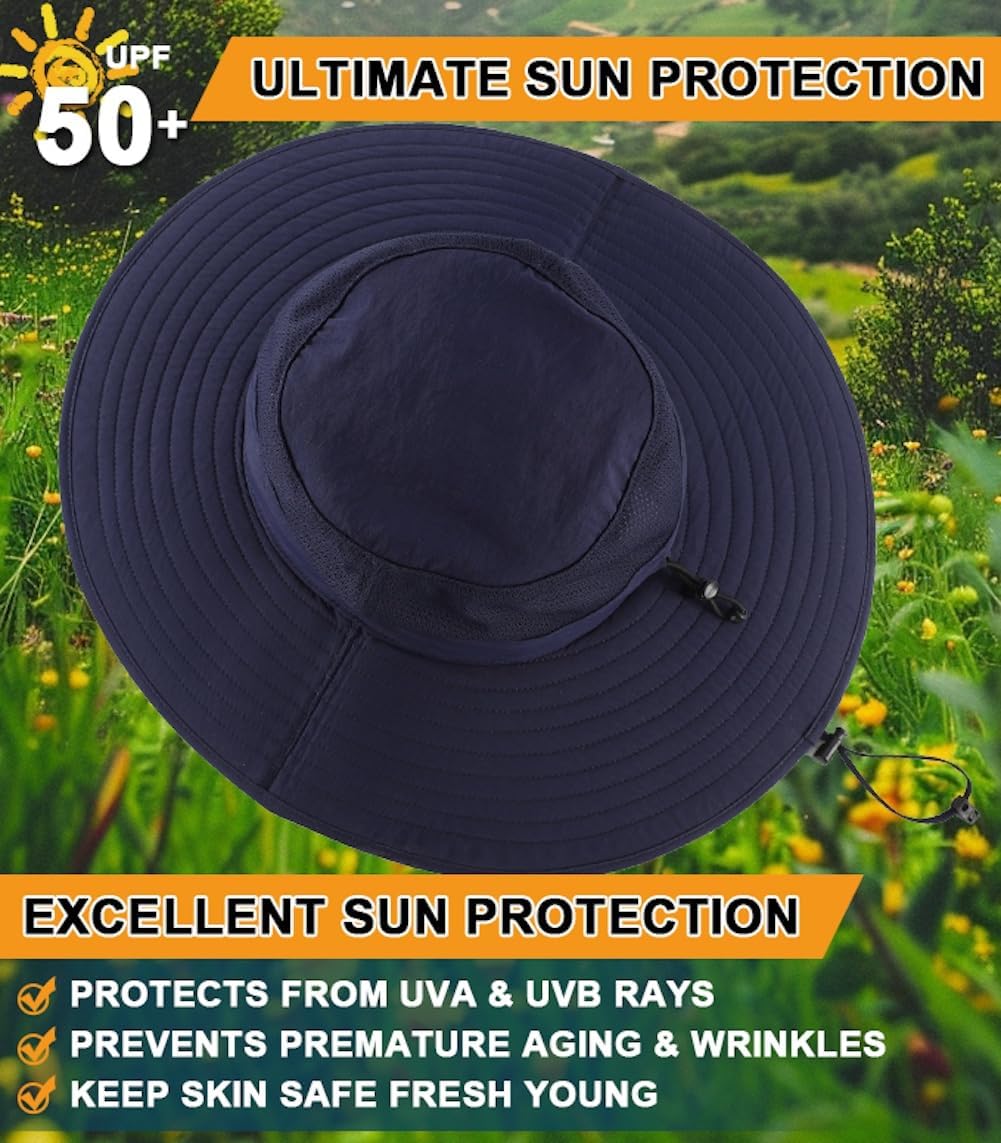 Home Prefer UPF50+ Mens Sun Hat Wide Brim Fishing Hat Foldable Large Brim UV Protection Sun Hat for Men Women Beach Gardening