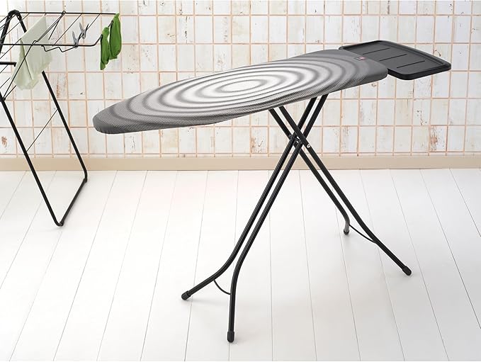 Brabantia Size B Ironing Board (49x15 in) 7 Height Options, Solid Steam Unit Rest Holder (Titan Oval) Non-Slip Feet, Anti-Collapse Child Locks