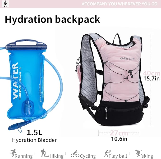 Hydration Backpack, Water Backpack, Women's Running Vest, Running Backpack with Water Bag, Lightweight Hiking Backpack, Men's Cycling Backpack