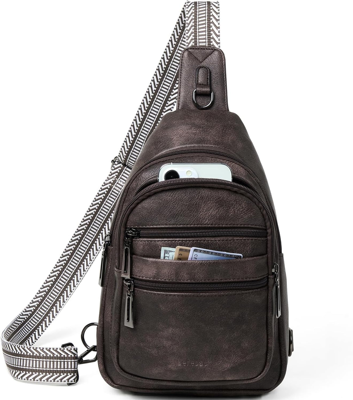 Sling Bag for Women Crossbody Fanny Pack Sling Purse Backpack Vegan Leather Travel Cross Over Shoulder Bag Coffee