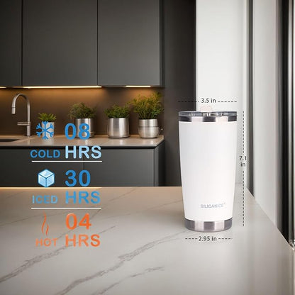 White 20oz Tumbler with Patented Easy-Clean Lid | Leakproof & No-Scrub Design Detach Straw Carbonated Drink Stainless Steel Vacuum Insulated,Durable Travel Iced Coffee Mugs Cups