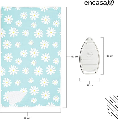 Encasa XO Ironing Mat/Pad (Large 48"x28") with 3mm Padding & Silicone Iron Rest for Steam Pressing on Tabletop or Bed - Heat Resistant, Portable, Quilting & Travel Blanket - Daisy Blue