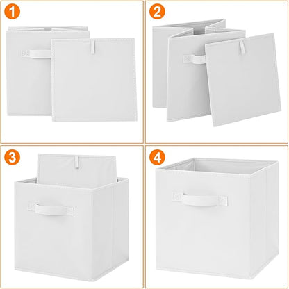 Stero Fabric Storage Bins 6 Pack Fun Colored Durable Storage Cubes with Handles Foldable Cube Baskets for Home, Kids Room, Closet and Toys Organization White
