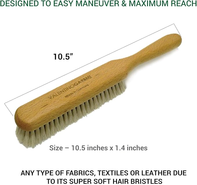 Valentino Garemi Ultra-Soft Goat Hair Cleaning Brush | for Elegant Delicate Flat Fabrics Suits, Jacket, Coats or Couch | Remove Dandruff, Dust, Pet Hair | Made in Germany