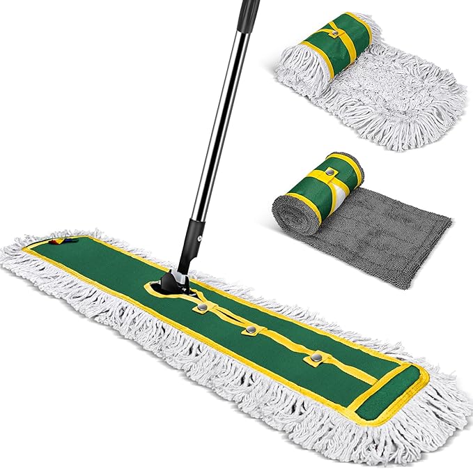 42" Commercial Dust Mop for Floor Cleaning, MASTERTOP Large Flat Mop with Long Handle, Sweeping Broom with 2 Different Mops Pads, Industrial Mop for Hardwood, Tile, Gym, Office, Mall, Warehouse