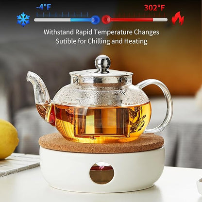 Glass Teapot with Removable Infuser, 27 oz/800ml Glass Tea Pot Small Borosilicate Tea Steeper Kettle with Loose Leaf Tea Strainer For Flower Blooming Tea, ClearTea Maker Pitcher