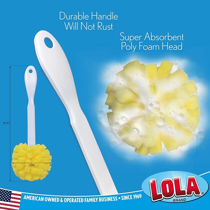 LOLA The Original Flower Shaped Kitchen Foam Sponge Bottle Brush, 3 Pack, No Slip Grip Handle, Dishwasher Safe
