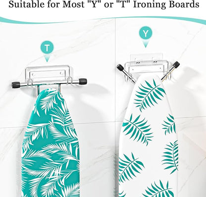 Ironing Board Hanger Wall Mount, Ironing Board Holder for T or Y Leg, Stainless Steel Iron Board Hanger, Laundry Room Wall Hook for Iron Board Holder
