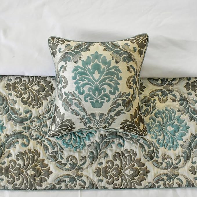 The HomeCentric King/Queen/Twin Blue Decorative Queen 74"x18" Bed Runner Without Pillow Cover, Damask Bed Scarf on Jacquard Fabric - Royal Elegance