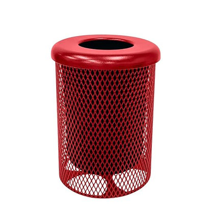 COATEDOUTDOORFURNITURE RFT-TXTRED Heavy Duty Round Trash Receptacle with Flat Top, Liner Included, 32 Gallon, Textured Red, Made in America