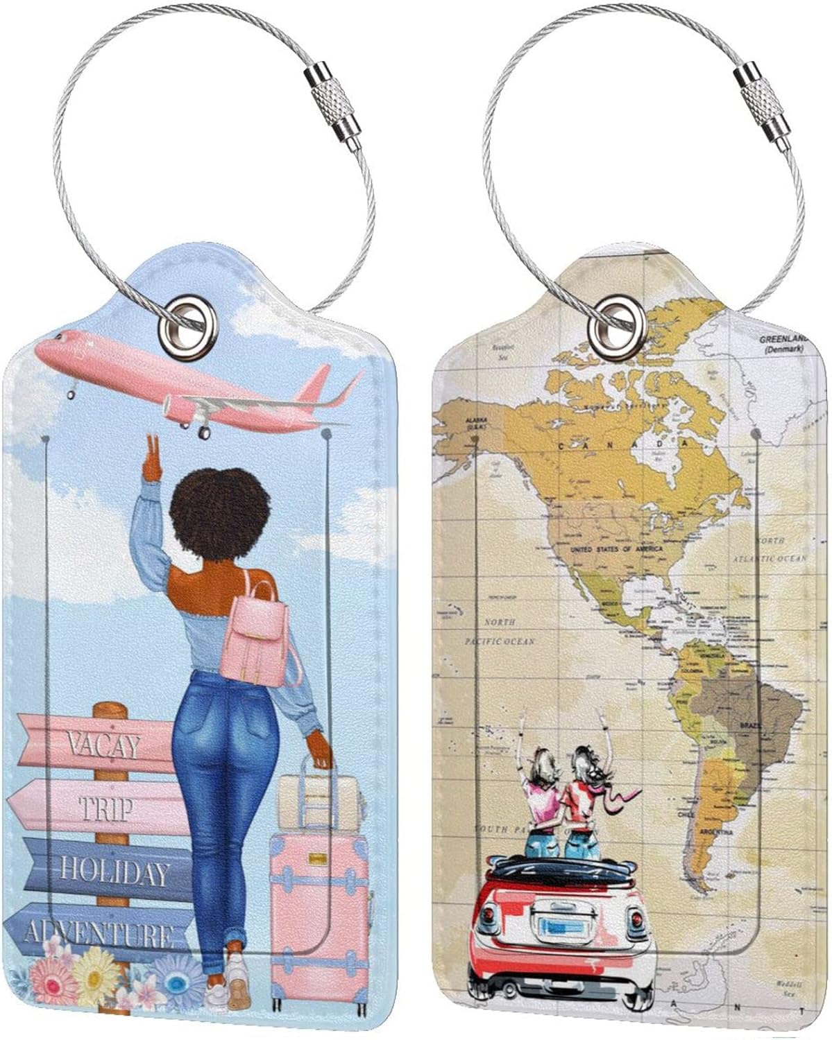 2 Pack Travel Luggage Tags for Suitcases Women Men Kids, Bag Tags for Leather Luggage with Waterproof Suitcase Tags Privacy Cover Name ID Label Steel Loop for Travel Bag Suitcase (Travel)