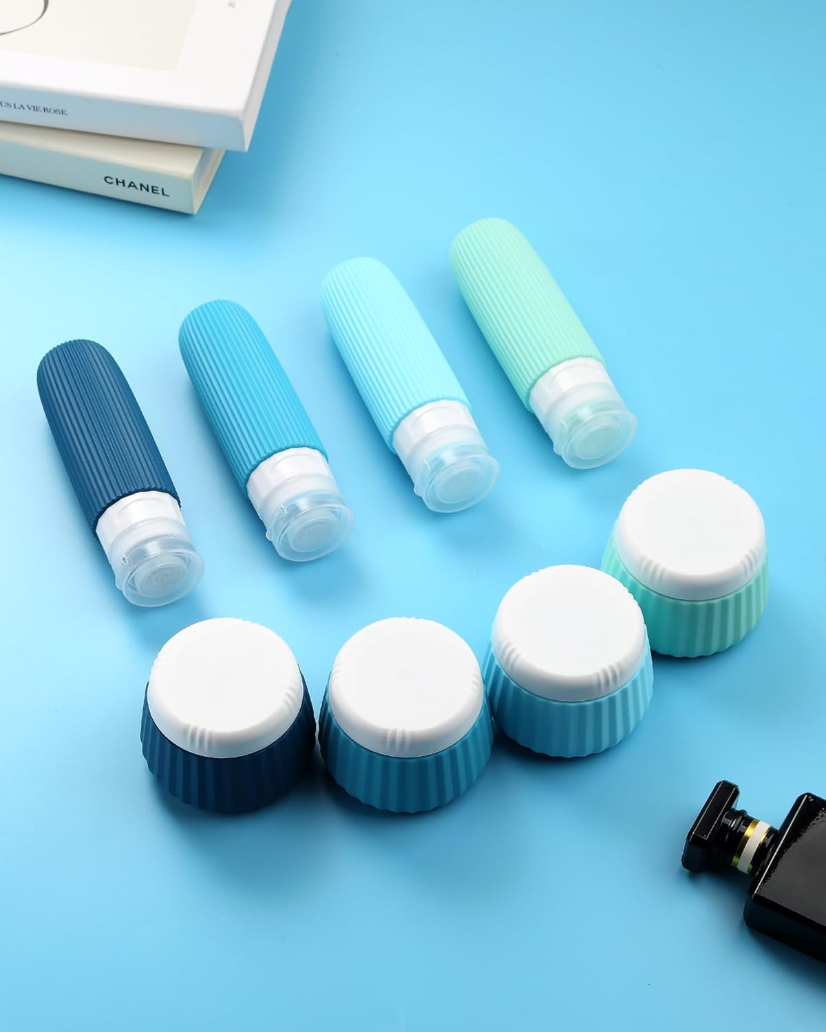 Travel Bottles for Toiletries 8 Pack, TSA Approved 3 oz Travel Containers with Clear Bag, Leak Proof Silicone Squeezable Essentials Jars
