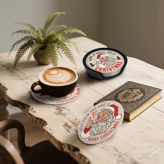 6 Pcs Christmas Santa Claus Drink Coasters