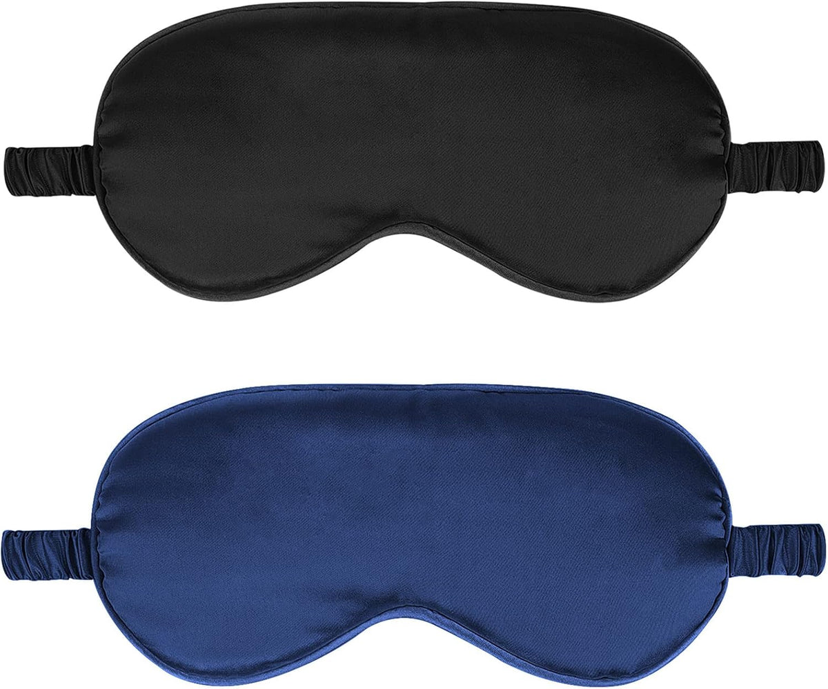 2Pack Silk Sleep Mask,Eye Mask for Sleeping,Elastic Blackout Eye Mask & Blindfold for Full Night's Sleep,Travel and Nap(Black+Navy Blue)