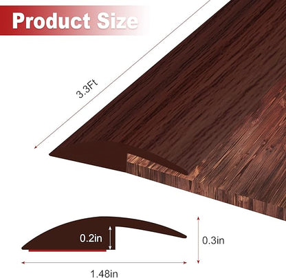 3.3Ft Carpet Floor Transition Strip, Self Adhesive Floor Edging Trim Strip for Doorway, PVC Floor Divider Threshold Cover Suitable for Threshold Height Less Than 5 mm - Red Wine