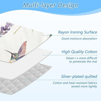 Lavender Flower Hummingbird White Ironing Mat for Table top Portable Ironing Pad Blanket for Washer Dryer Countertop Travel