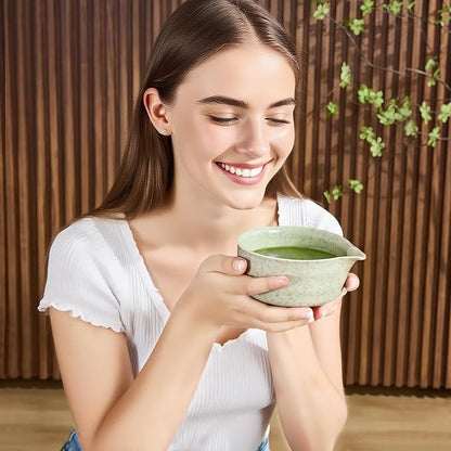 7Pcs Matcha Whisk Set - Matcha Bowl with Spout, Bamboo Whisk (Chasen), Holder, Stainless Sifter, Tea Scoop, Tea Towel, Scoop Rest. Full Japanese Ceremony Matcha Kit, Perfect Gift for Tea Fans (Green)