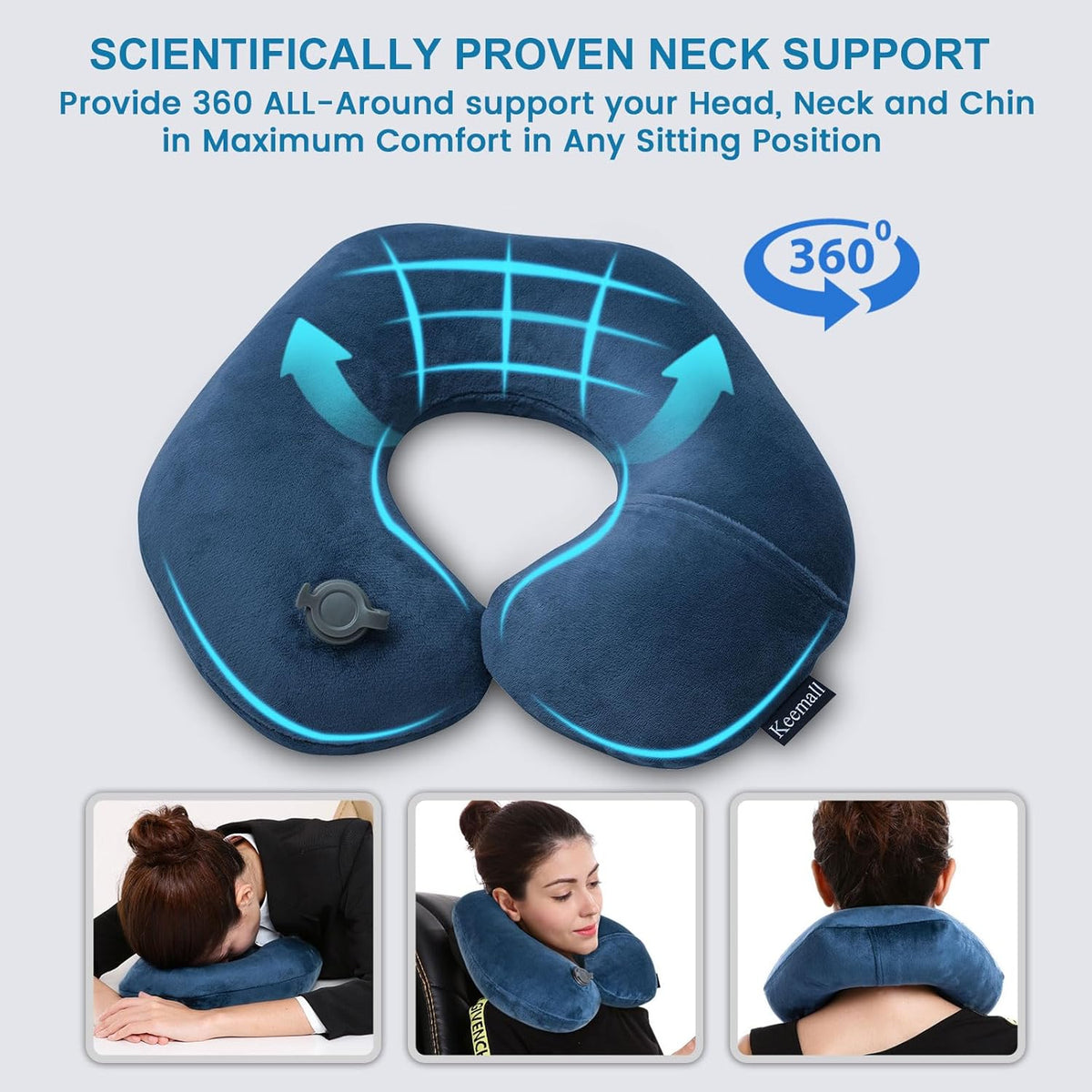 Travel Neck Pillow for Airplane, Compact Inflatable Neck Pillow for Traveling Long Flights, Adjust Firmness Neck Suport Pillow for Sleeping Plane Head Rest for Travel Accessories,Deep Blue