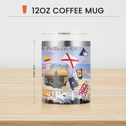 12oz Coffee Mug Alabama State Insulated Coffee Cups, United States Map Travel Mug Landmark, Birthday Gifts Cute Mugs with Lid and Straw Mothers Day Gifts