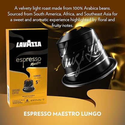Lavazza Leggero Lungo Medium Roast Capsules Compatible with Nespresso Original Machines (Pack of 60) ,Value Pack, Blended and roasted in Italy, Full bodied, velvety crema and fruity and floral notes