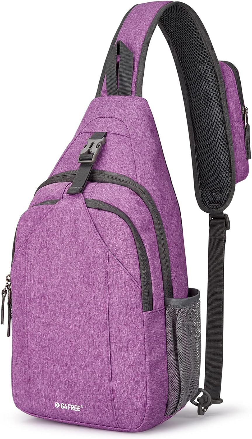 G4Free Sling Bag RFID Blocking Sling Backpack Crossbody Chest Bag Daypack for Hiking Travel(Light Purple)