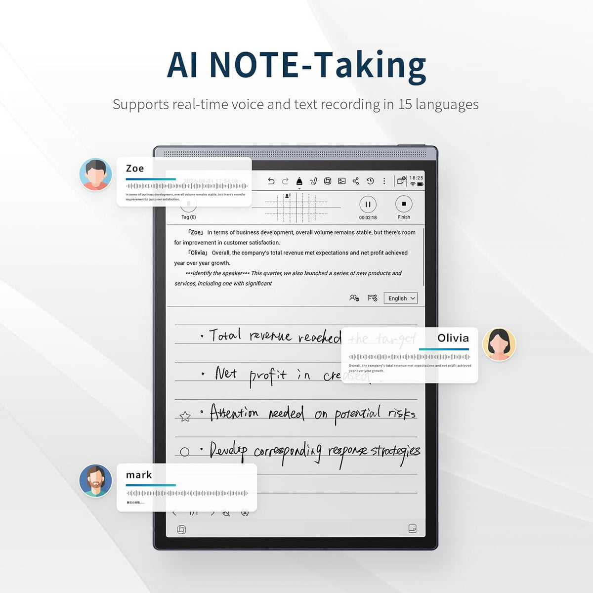 AINOTE Air 2, 8.2-inch AI Note-Taking Tablet E Ink Tablet with 24 Level Adjustable Light,Electronic Notebook with Pen,Voice-to-Text Transcription, Multi-Languages Chatgpt Support, for Meetings,Study.