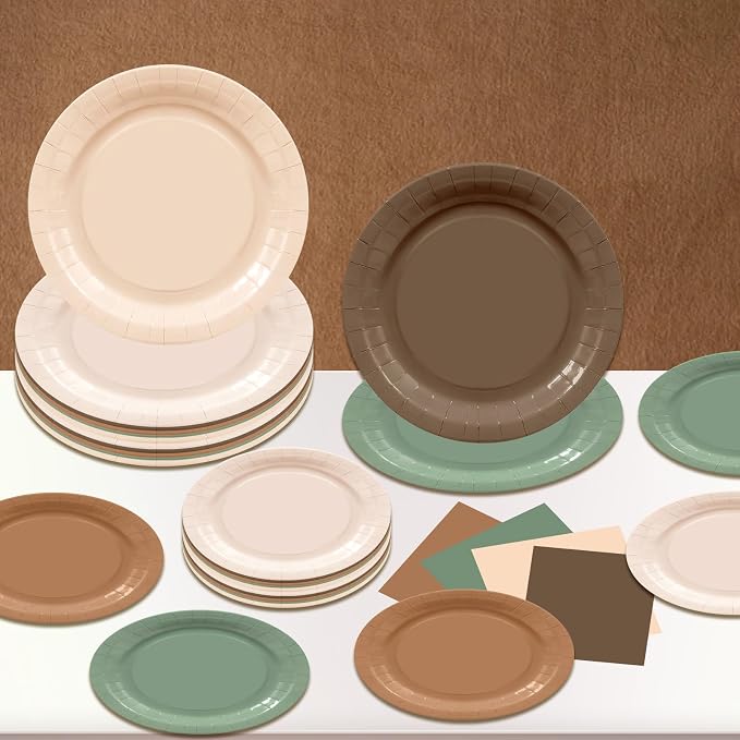 60Pcs Woodland Plates and Napkins Party Supplies, Serves 20 | Sage Green and