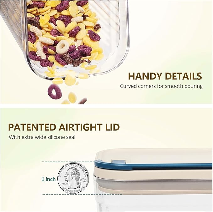 Flip-Lock Airtight Food Storage Containers 4-PC (0.6 Qt*2+1.6 Qt+3.4 Qt), Leakproof Ring Seal Top, Anti-Slip Plastic Pantry Canister for Flour Sugar,Cereal,Coffee,Dog Treat, White