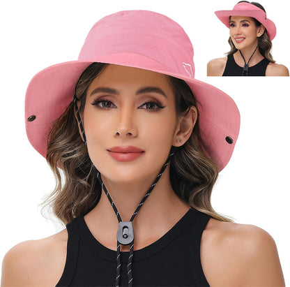 Sun Hats for Women Bucket Hat UV Protection Fishing Hat Wide Brim Safari Hats 2 in 1 Zip-Off Sun Visor Hats UPF 50+
