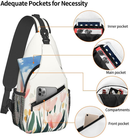 SUPLUCHOM Sling Bag Tulip Flower Watercolor Hiking Daypack Crossbody Shoulder Backpack Travel Chest Pack for Men Women