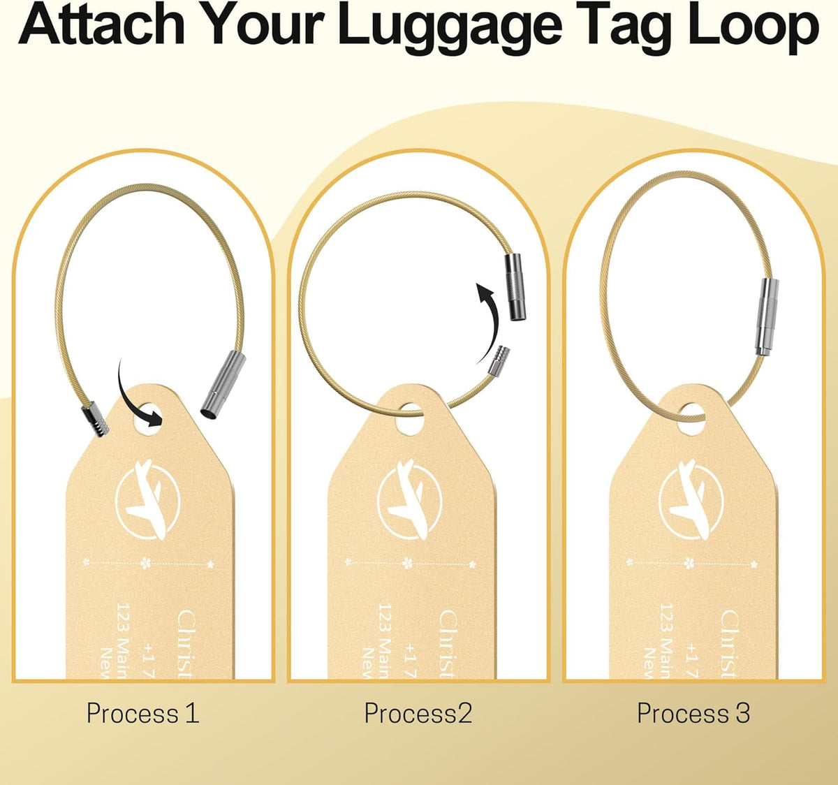 4 PCS Personalized Metal Luggage Tag – Personalized Engraved Suitcase Tag, Backpack Tag, with Matching Color Strap, Waterproof Suitcase Name Badge – Ideal Corporate Gift & Travel Accessory (Yellow)